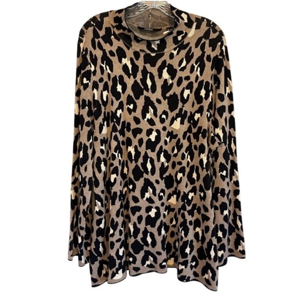 NWT Dennis Basso Tan Black Leopard Print Cowl Neck Tunic Sweater 1X QVC